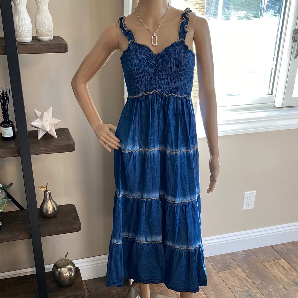 Blue Smocked Maxi Dress NWOT